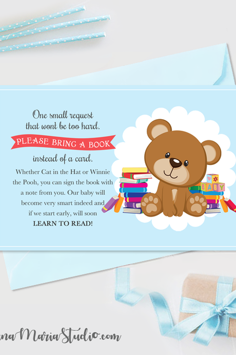 Printable Book Insert Teddy Bear Baby Shower - INSTANT DOWNLOAD