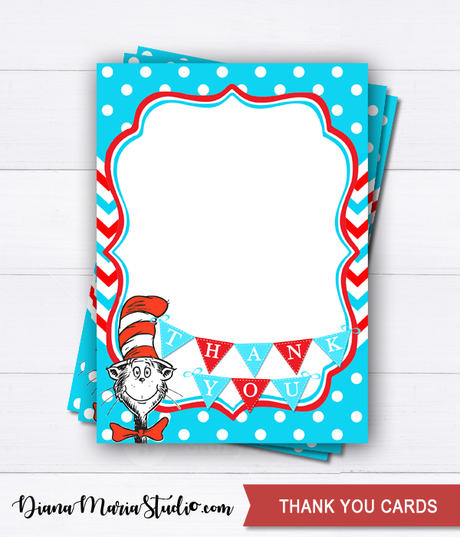 Printable Dr Seuss Thank you cards - INSTANT DOWNLOAD