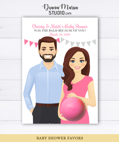 Couples Baby Shower Favors Eos Balm Holder Card - Co-ed Gender Reveal -Printable Favor Tags