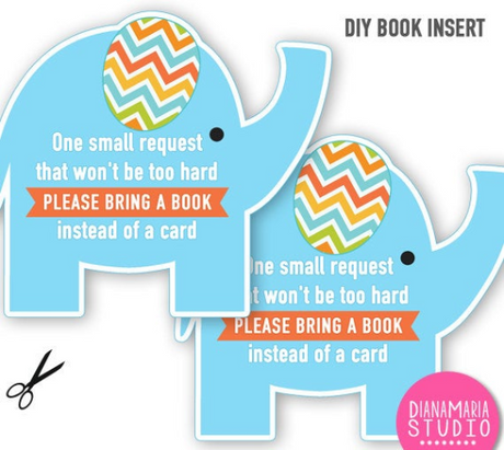 Elephant Baby Shower Book Insert - Girl Baby Shower Boy Baby Shower Book Request - Bring a book instead of card - INSTANT DOWNLOAD