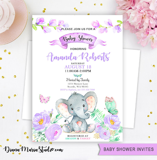 printable elephant baby shower invitations