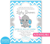 Elephant Diaper Raffle Tickets Printables for Baby Boy Shower DIY blue, gray chevron - INSTANT DOWNLOAD