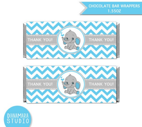 Chocolate Bar Wrappers Elephant Boy Baby Shower Printable Candy Wrapper Label Blue Chevron