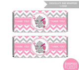 Chocolate Bar Wrappers Elephant Girl Baby Shower Printable Candy Wrapper Label Pink Chevron