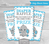 Elephant Diaper Raffle Tickets Printables for Baby Boy Shower DIY blue, gray chevron - INSTANT DOWNLOAD