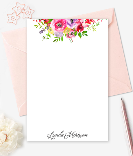 Watercolor Floral Note Cards Personalized Stationery - DIY Printable Note Card