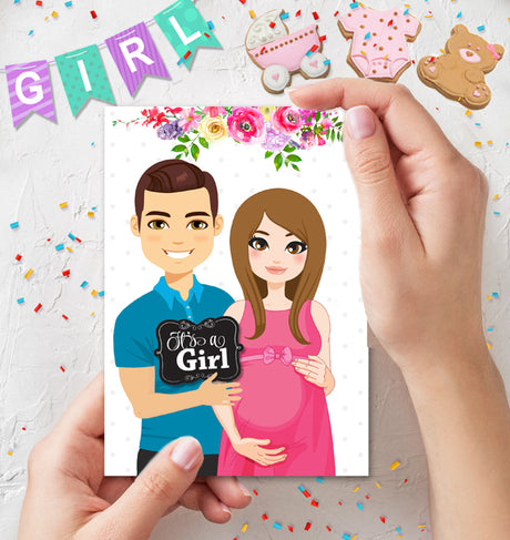 Gender Reveal Card It's a Girl - Pregnancy Announcement - INSTANT DOWNLOAD