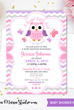 Baby Shower Invitation , Owl Purple Pink baby girl invite-A sweet Little Girl is on her way, gray purple chevron, pink