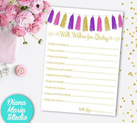 Baby Shower Wishes for Baby Printable Purple Baby Advice Card - INSTANT DOWNLOAD
