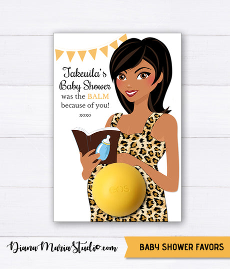 EOS Balm Holder Baby Shower Favors African American Mom-to-be Leopard pattern dress PRINTABLE FAVORS