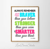 Wall Art Winnie the Pooh Braver than you believe - Printable PDF Download