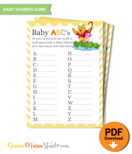 Printable Baby Shower Game Winnie the Pooh Baby ABC - INSTANT DOWNLOAD –  DianaMariaStudio