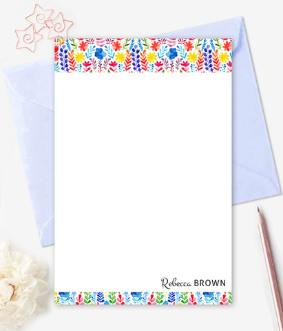 Floral Watercolor Note Cards Personalized Stationery - Printable Card