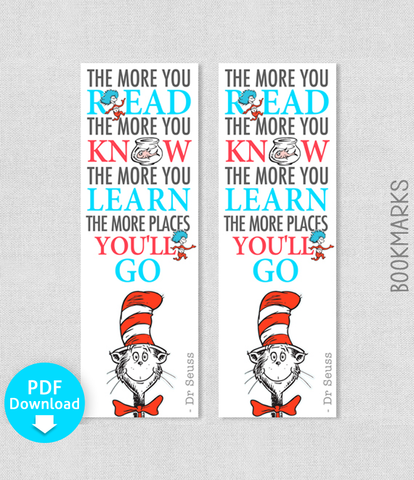 Printable Dr Seuss Bookmark The more that you read, the more you know - PDF Download