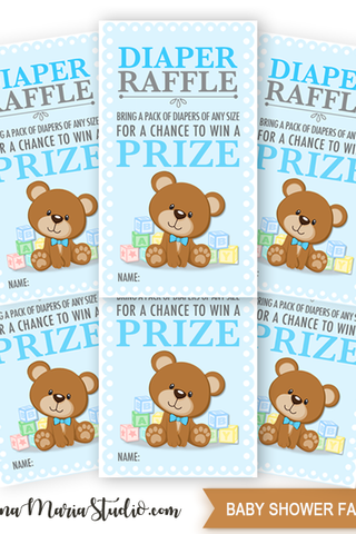 Printable Diaper Raffle Tickets Teddy Bear Baby Shower Game Raffle Tickets- INSTANT DOWNLOAD