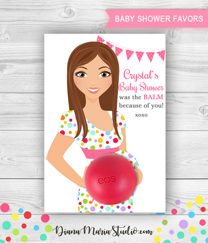 Eos Balm Holder Card Baby Shower Favors Mom to be in polka dots pattern dress - PRINTABLE CARD