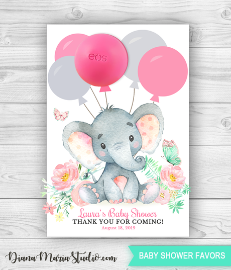 Girl Baby Shower Favors for eos lip balm Elephant Theme Printable Favor Card Template