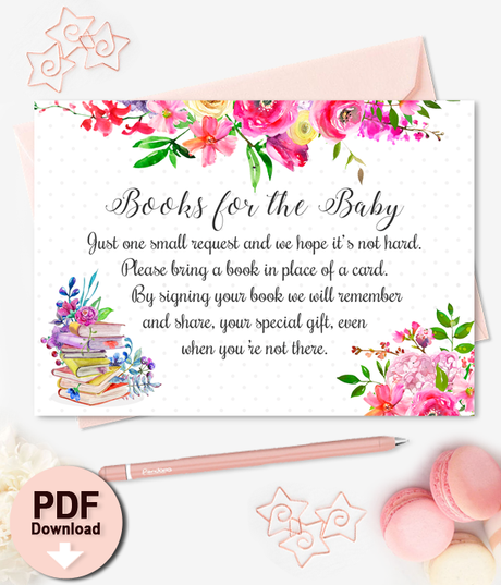 Printable Book Insert Floral Baby Shower - INSTANT DOWNLOAD