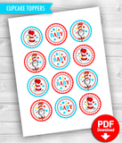 Dr Seuss Cat in the Hat Cupcake Toppers-Lollipop stickers - INSTANT DOWNLOAD