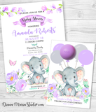 Elephant Girl Baby Shower Invitation and Favors - Printable PDF