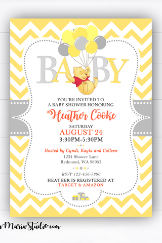 Winnie the Pooh Baby Shower Invitations Gender Neutral Boy Winnie Invitation