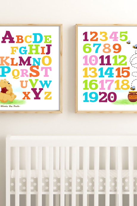 Winnie the Pooh Alphabet and Numbers - Printable Nursery Wall Art - Kids Room Decor