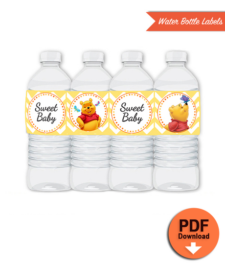 Winnie the Pooh Water Bottle Labels - Printable Winnie Baby Shower decorations - INSTANT DOWNLOAD
